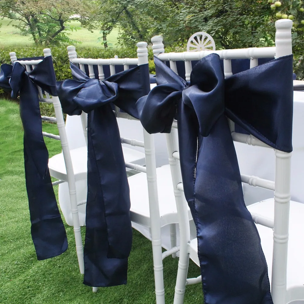 Темно-синие атлас стул Пояса Европа Чехлы для стульев пояс-кушак для Свадебная вечеринка Банкетный обеденный украшения домашний текстиль