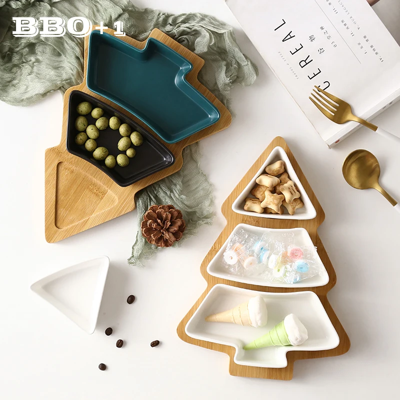 

Christmas Tree Plate Kitchen Dinner plates Porcelain Dinnerware Set Bone China Fruit Serving Tray Salad Dishes Ceramic Wood Dish