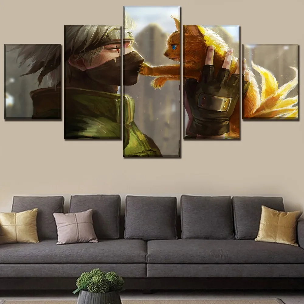 

High Quality Canvas Print One Set Framework Or Unframed Wall Art Home Decor 5 Piece Anime Naruto Kakashi Hatake And Kyubi Poster