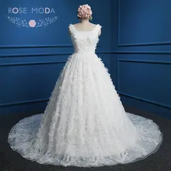 Роза Moda Винтаж Кружево бальное платье V назад 3D цветок свадебное платье с Royal поезд арабский Свадебные платья Реальные фотографии