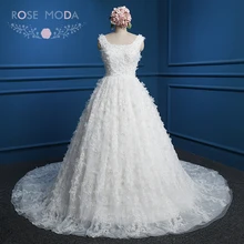 Rose Moda Vintage Lace Ball Gown V Back 3D Flower Wedding Dress with Royal Train Arabic Wedding Dresses Real Photos