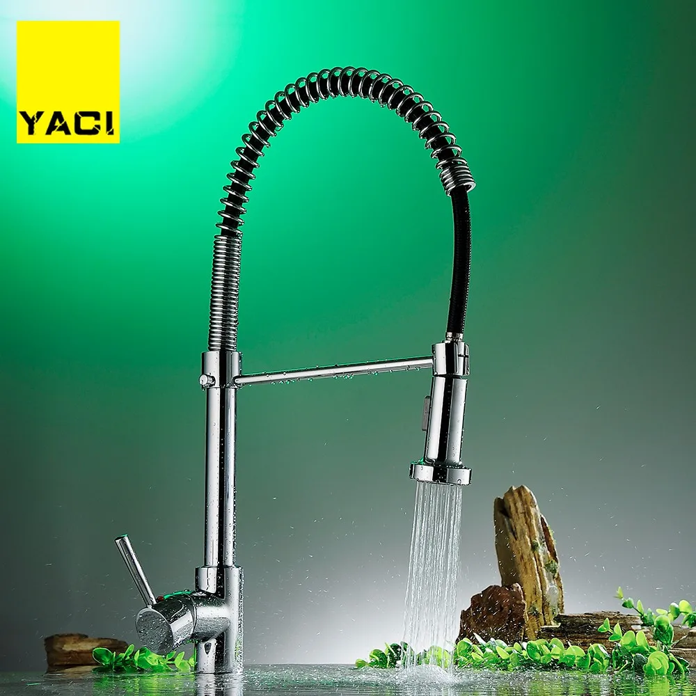 

YACI pull-style hot and cold water kitchen faucet mixer single handle single hole modern style chrome tap 360 swivel water Tap