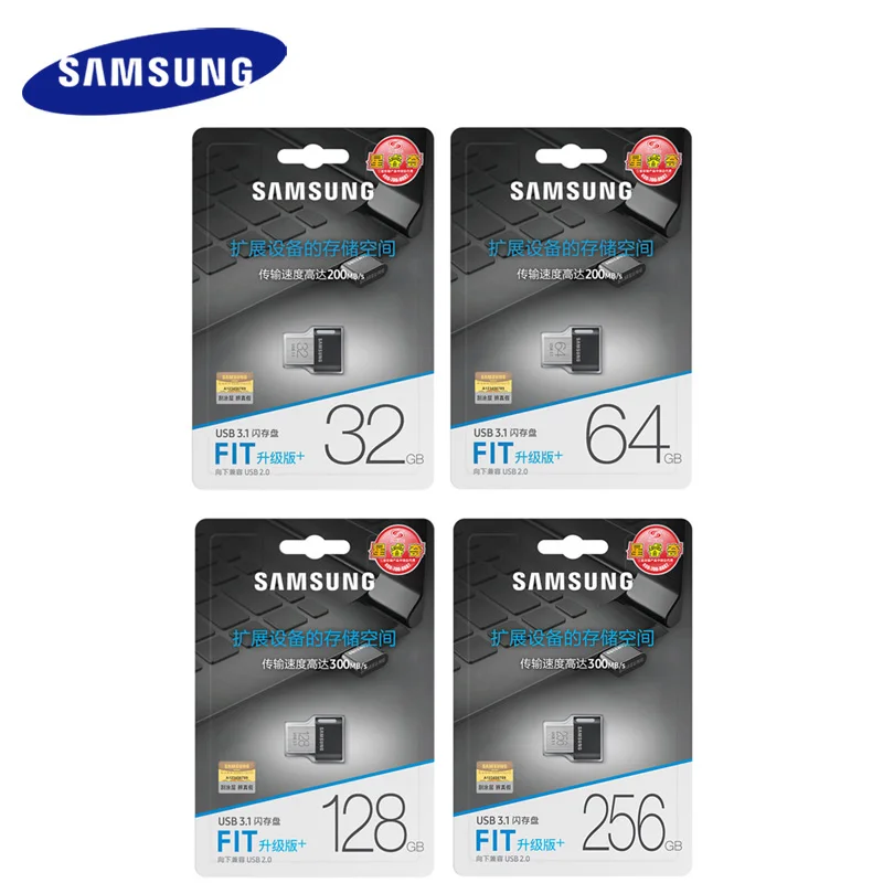 USB флеш-накопитель SAMSUNG USB3.1 FIT Plus 32 ГБ, 64 ГБ, 128 ГБ, 256 ГБ, флеш-накопитель, металлическая карта памяти, запоминающее устройство, u-диск, мини флеш-накопитель