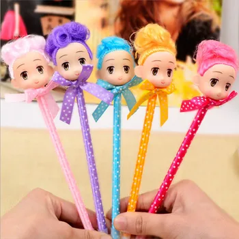

3pcs Random Cartoon Girls Doll Shape Ballpoint Pen Creative Kids School Writing Tool Supplies 0.5mm Bullet Tip Writing Pen