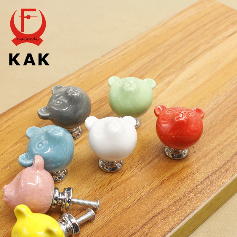 Ceramic Bear Drawer Knobs 3D Cartoon Cabinet Cupboard Handles Furniture Handles Kitchen Door Handles