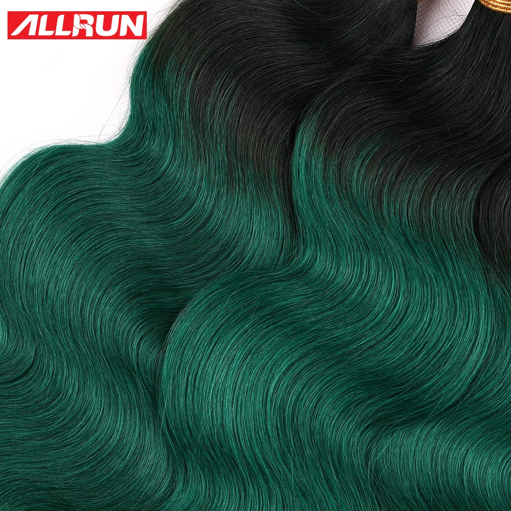 Allrun Pre Colored T1b/Green Hair Body Wave Bundles With Lace Closure Remy Extensions Brazilian Human Hair Bundles With Closure Allrun Pre Colored T1b/Green Hair Body Wave Bundles With Lace Closure Remy Extensions Brazilian Human Hair Bundles With Closure