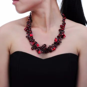 

Fashion Silver Chain Colorized Resin Pearl Glass Crystal Statement Bib Necklace