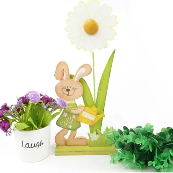 

Easter bunny garden rabbit decoration wood rabbit craft home decoration landscape Easter decoration with flower 32cm