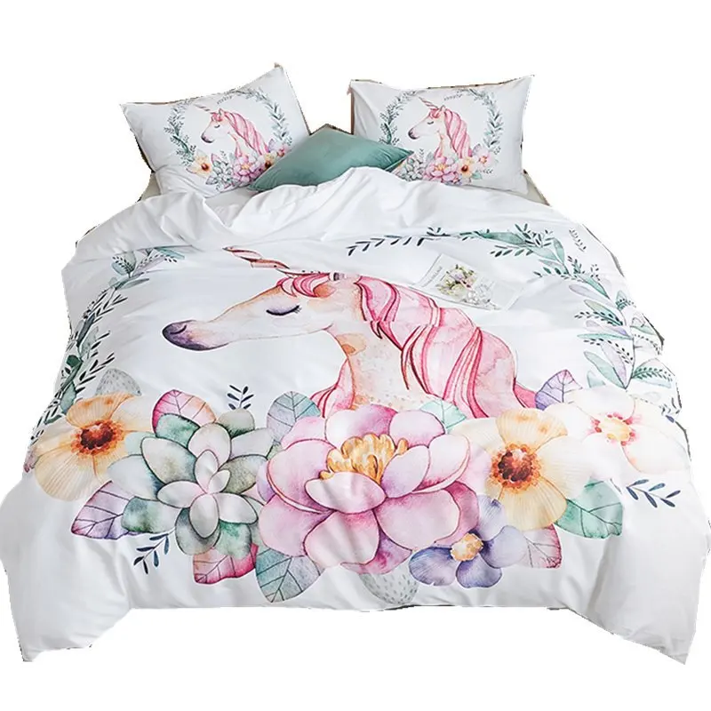 

Home Textile Cross-border Exclusive Explosions Rainbow Unicorn Bedding Digital Three-piece Bedding Set Luxury