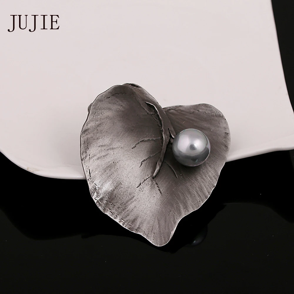 JUJIE винтажные Броши с жемчугом в форме листа для женщин 2019 Женские Геометрические