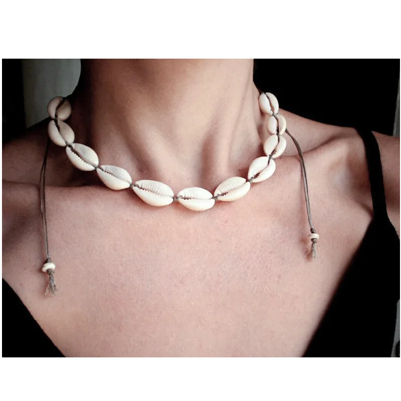 

2019 bohemian Choker Necklace Handmade Shell Rope Necklace Short Clavicle Shells Necklace Statement Jewelry
