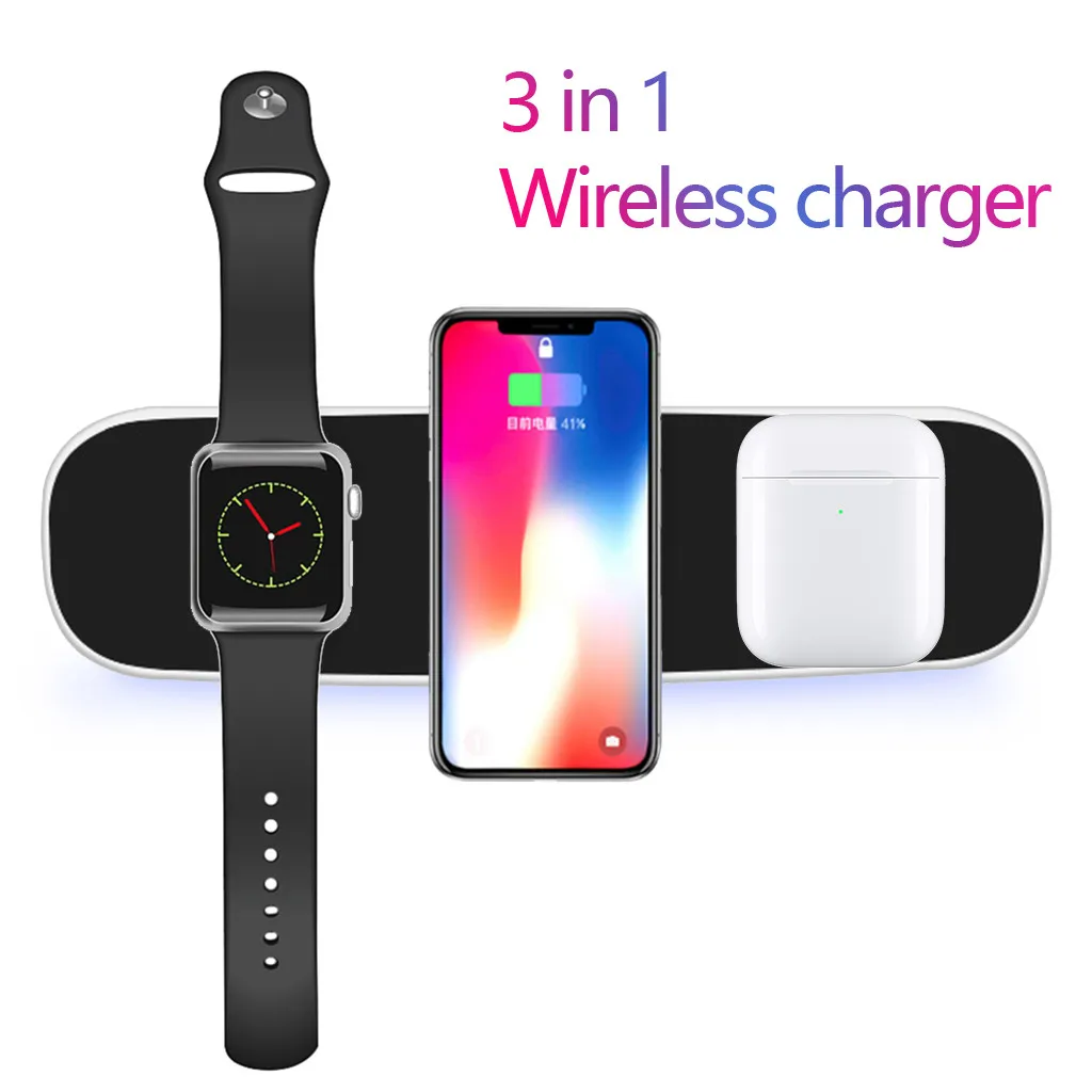 Ouhaobin 3 в 1 Airpower Беспроводное зарядное устройство Pad Qi Держатель для Airpods 2th Apple Watch