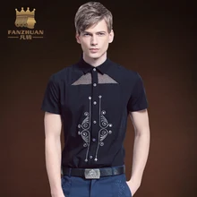 FANZHUAN Featured Brands Clothing Fashion Men Shirt Short Sleeve Slim Fit Print Shirt Camisa Masculina Personality Hollow Shirts