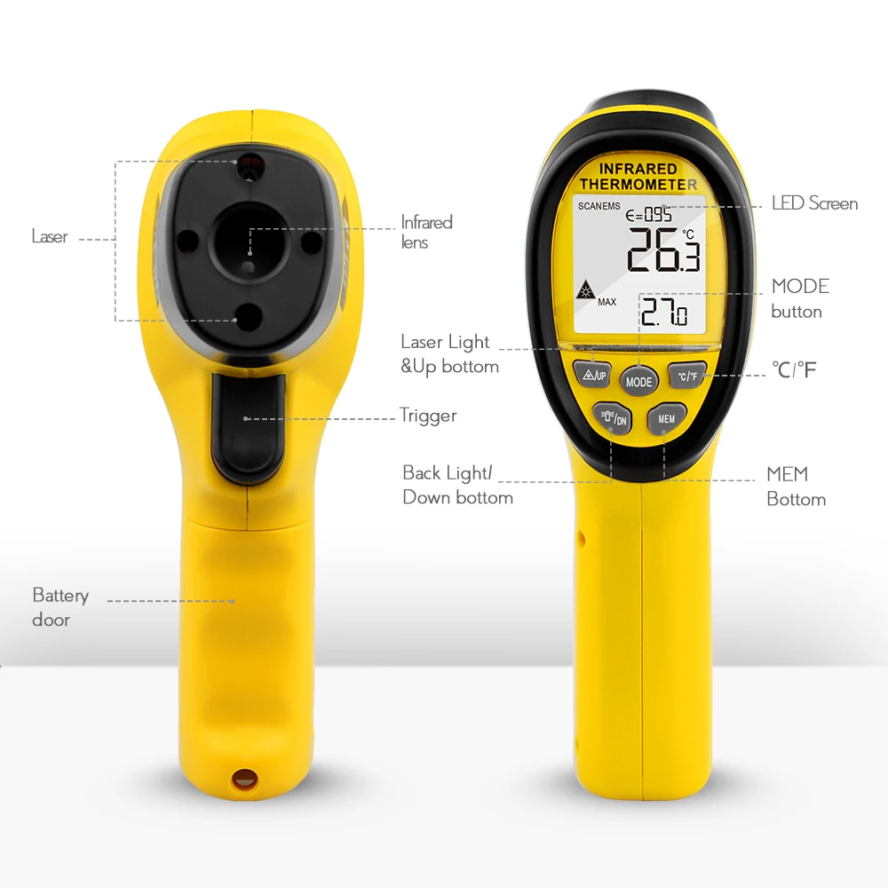 BTMETER BT-985C Инфракрасный Термометр Пистолет Бесконтактный 16:1 ИК лазерный температурный пистолет цифровой мгновенное чтение для кухни