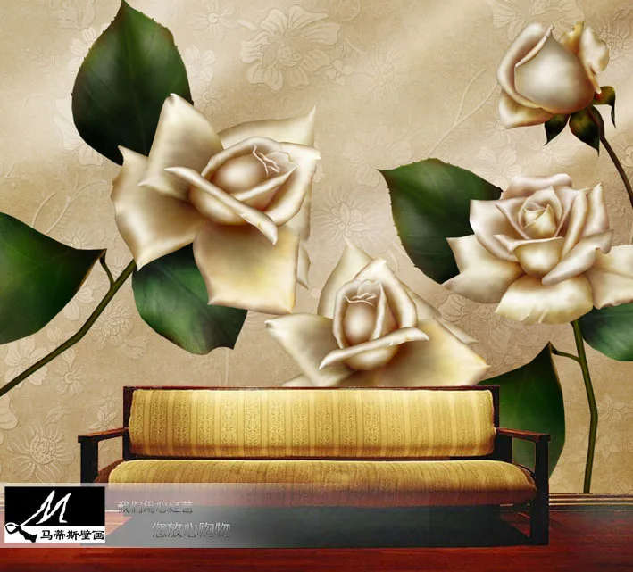 Wholesale 3d Wall Mural Rose Flower Mural Wallpaper for Living Room and