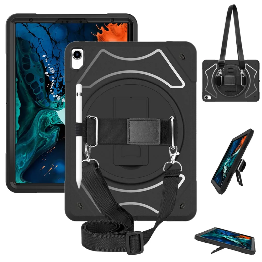 

Shockproof Case for iPad Pro 11 inch 2018 Cover with Pencil Holder 360 Rotating Hand Neck Strap Kickstand Protection Shell MTL03