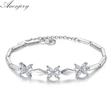 Anenjery роскошный 925 пробы Серебряный 3 шт. прозрачный конь Циркон Клевер Браслеты и браслеты для женщин pulseira S-B53