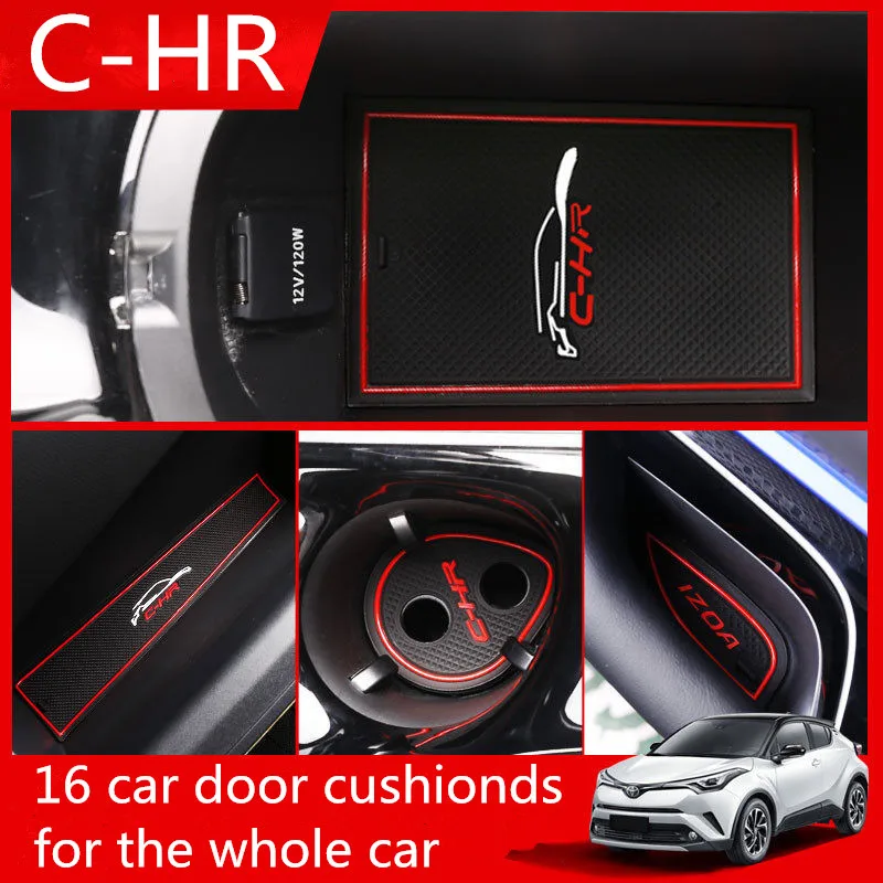 

For Toyota C-HR 2018 3D Rubber Mat Door Slot Pad Cup Cushion Groove Mat Lnterior Anti Slip Mat Car Accessories Styling