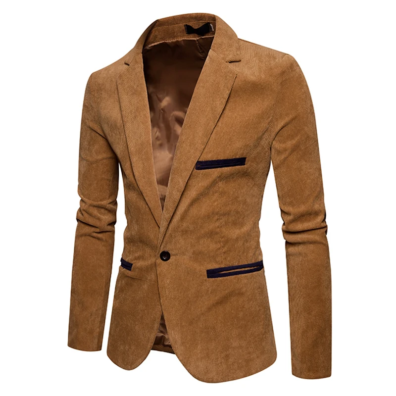 New 2018 winter spring men casual suit men pop turn-down collar Corduroy Worsted Fabric pocket  Button decorate men's suit coat