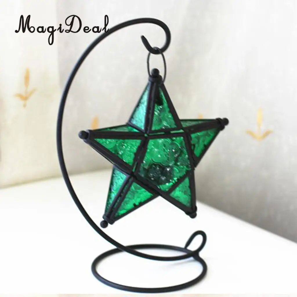 MagiDeal MOROCCAN CANDLE HOLDER MOROCCO STYLE HANGING STAR TEA LIGHT GLASS LANTERN LAMPSHADE - HOME BAR PUB CAFE