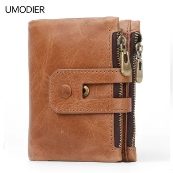

UMODIER Genuine Cow Leather Men Wallet RFID BLOCKING Protection Male Bifold Purse High Quality Pocket Card ID Holder Wallets