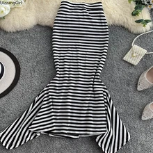 Тонкая элегантная бандажная полосатая труба с высокой талией, длинная юбка миди, Корейская Женская Офисная Сексуальная нестандартная летняя хлопковая юбка