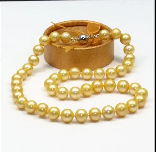 

FREE SHIPPING>>>@@ > NATURAL 10-11mm AAA GENUINE Yellow SOUTH SEA PEARL NECKLACE ^^^@^Noble style Natural Fine jewe &