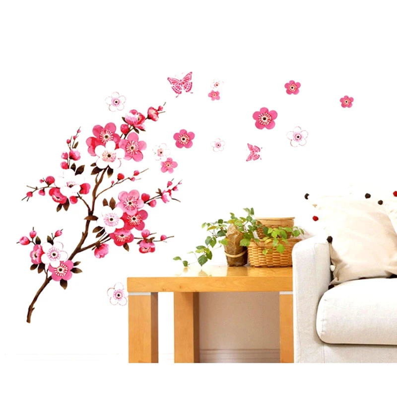 

45*60MM pink Flower Butterfly Removable Wall Sticker For Personality Decal Stickers Living Room Decoration Carved Wall Sticker