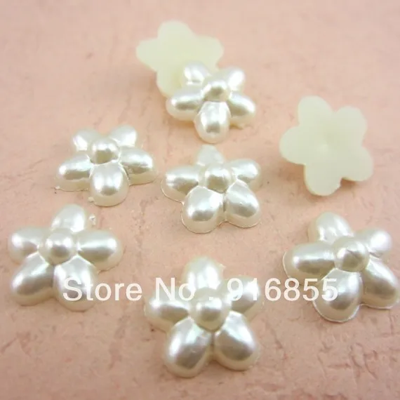 

Free shipping 1000pcs/lot 12mm cream white color craft flower shape flatback imitation pearl fashion beads
