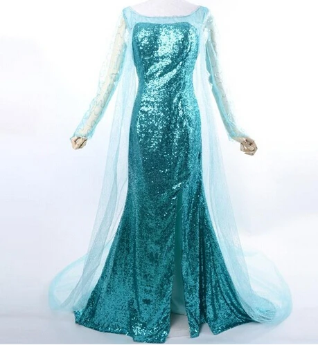 

Free shipping adult princess elsa dress cosplay halloween costumes for women snow queen cosplay Party Formal Dress blue