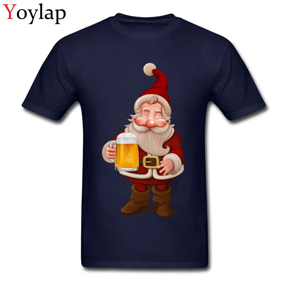 New Fashion Custom Short Sleeve Tops T Shirt Santa Claus Beer Fall Round Neck 100% Cotton Men's T-shirts Custom Clothing Shirt navy
