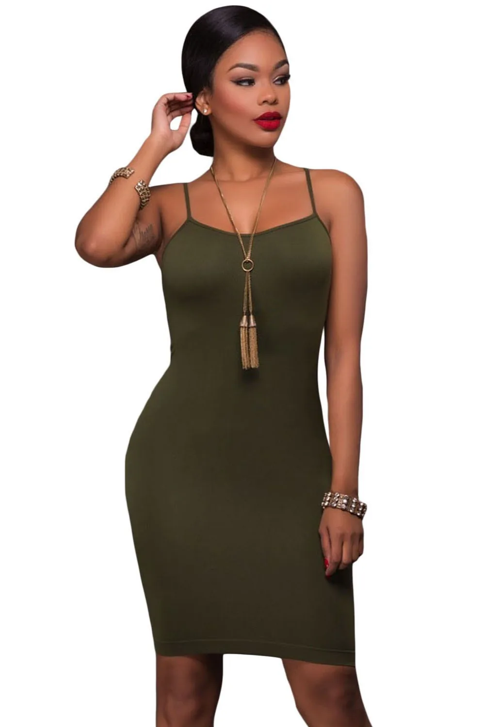 Army-Green-Seamless-Bodycon-Dress-LC22953-9-2