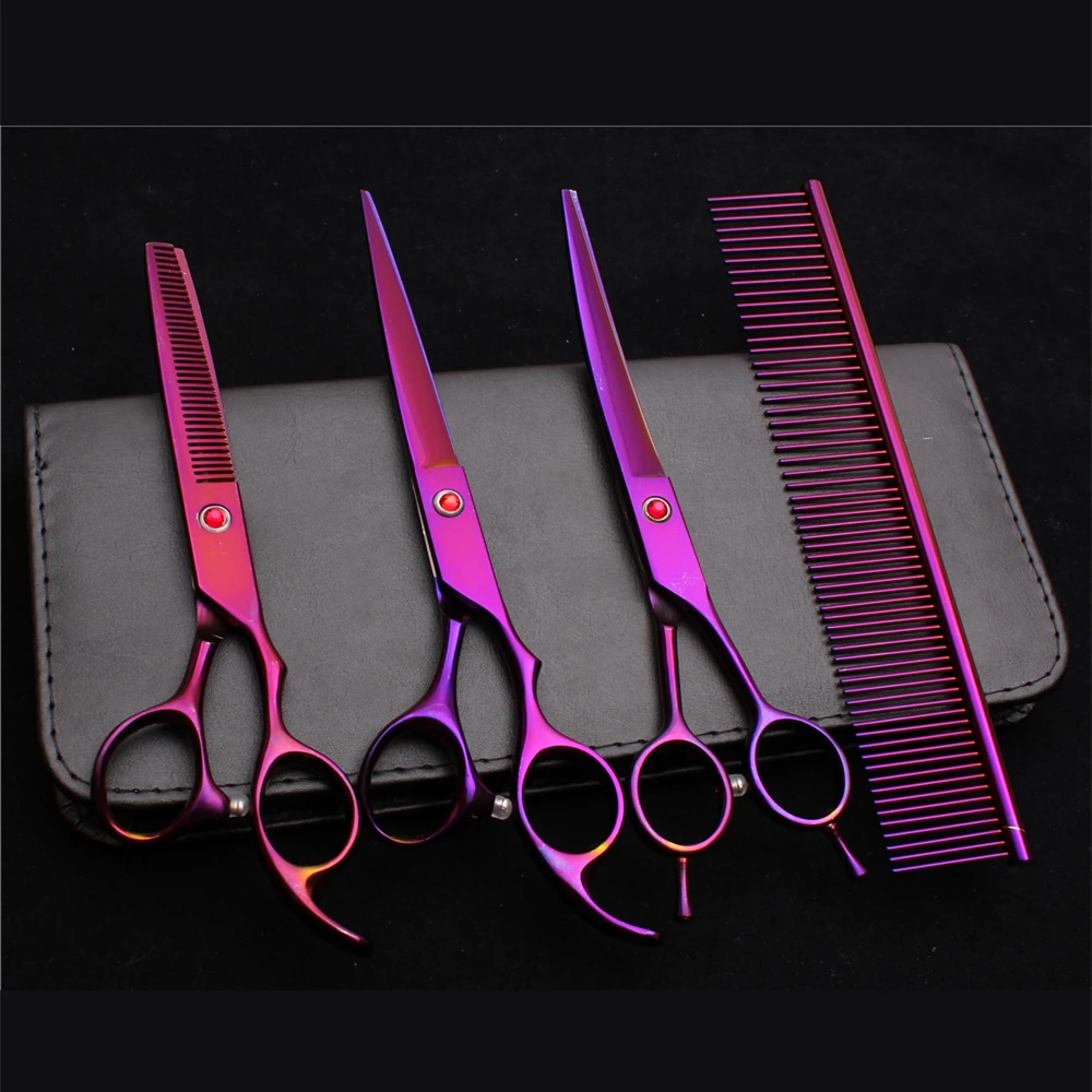 

C3002 4Pcs 7'' 19.5cm Customized Logo Japanese 440C Hairdresser For Dogs Mascotas Flur Scissors Professional Pets Hair Scissors