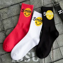 Новые модные носки для мужчин и женщин, Длинные хлопковые носки в стиле хип-хоп, крутые забавные носки со смайликом для катания на коньках, индивидуальные повседневные мужские носки