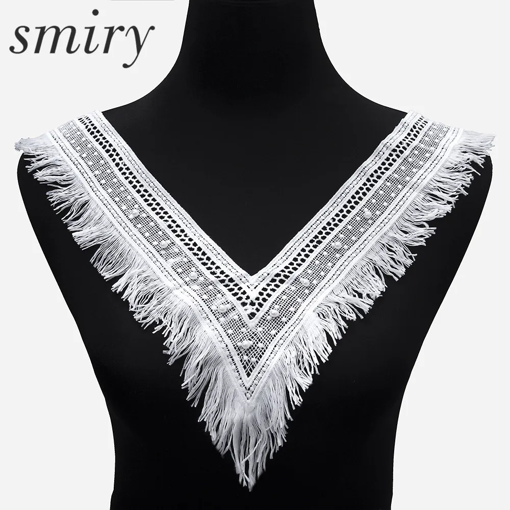 

Smiry 1pc White Embroidered Beads Lace Collar Neckline V Collar Applique Embroidery Sewing On Patches Sewing Fabric Accessories