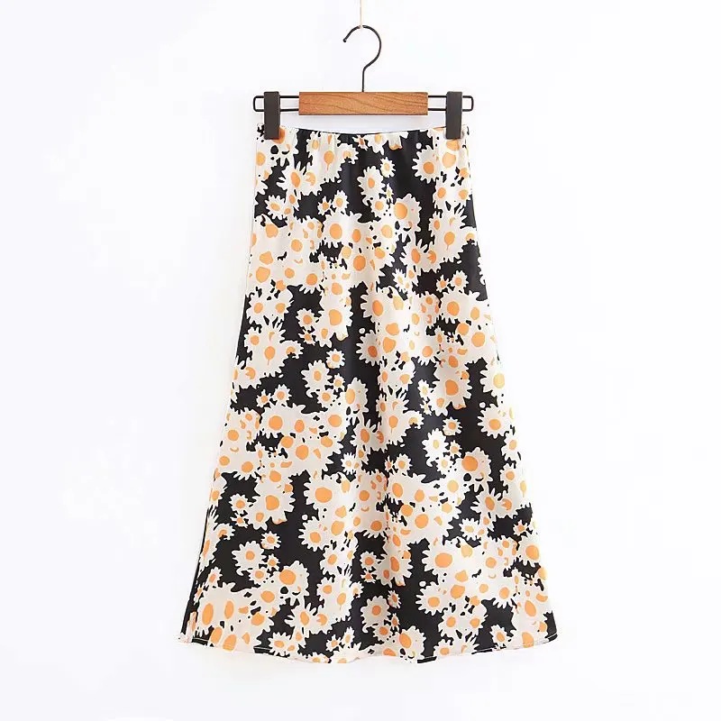 Summer Beach Vintage Elastic High Waist Skirt Leoprad Floral Print Skirts Womens Wild Things New Korean Fashion - Цвет: Floral