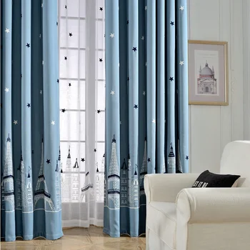 

[byetee] Cartoon Children Blue Bedroom Window Blackout Curtain Embroidered Kids Curtains For Living Rom Kitchen Curtains