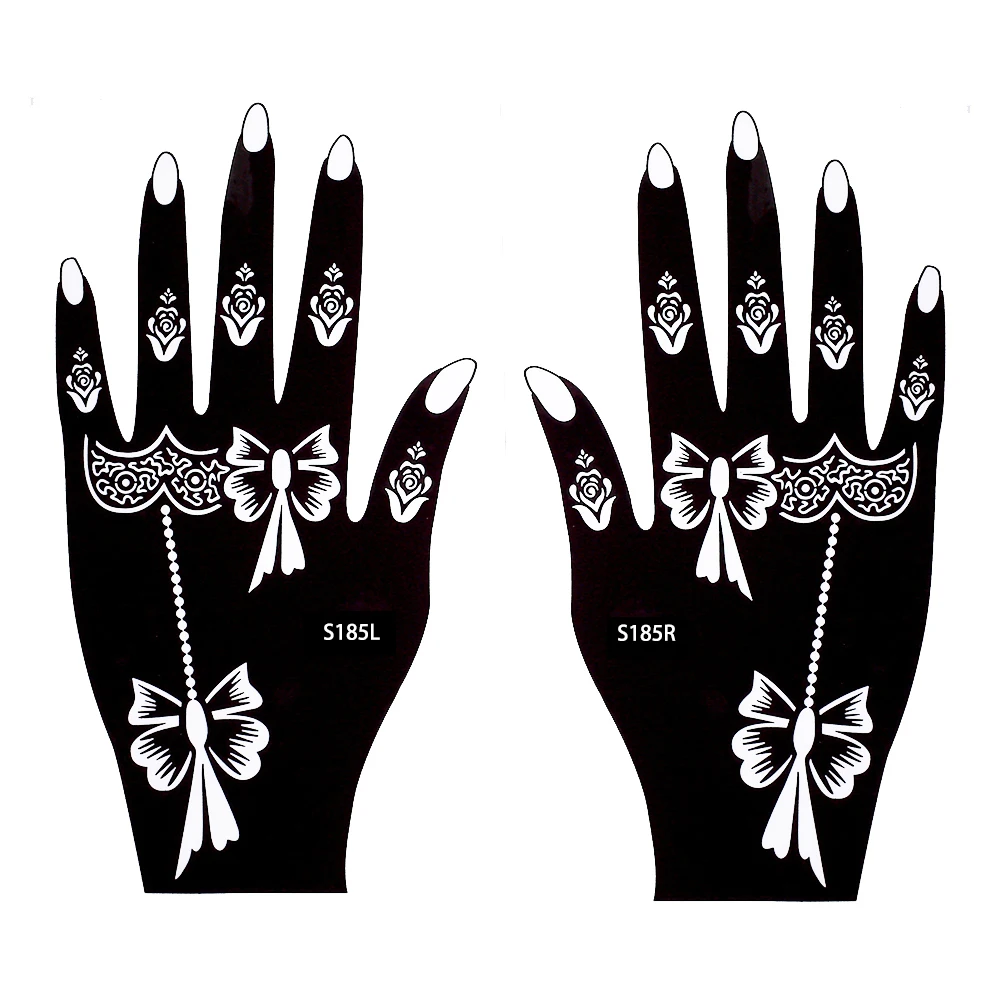 Glaryyears 3 Pairs Hollow Henna Tattoo Stencil Disegno Colorato Fiore Lace Bow Tie Mani Art Impermeabile Template Make up S100 05 in Glaryyears 3 Pairs