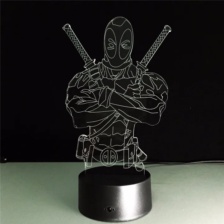 USB Marvel Lampe 3D иллюзия Лампа «Дэдпул» изменение цвета в зависимости от настроения освещения на Хэллоуин Пасхальный День благодарения Рождество год