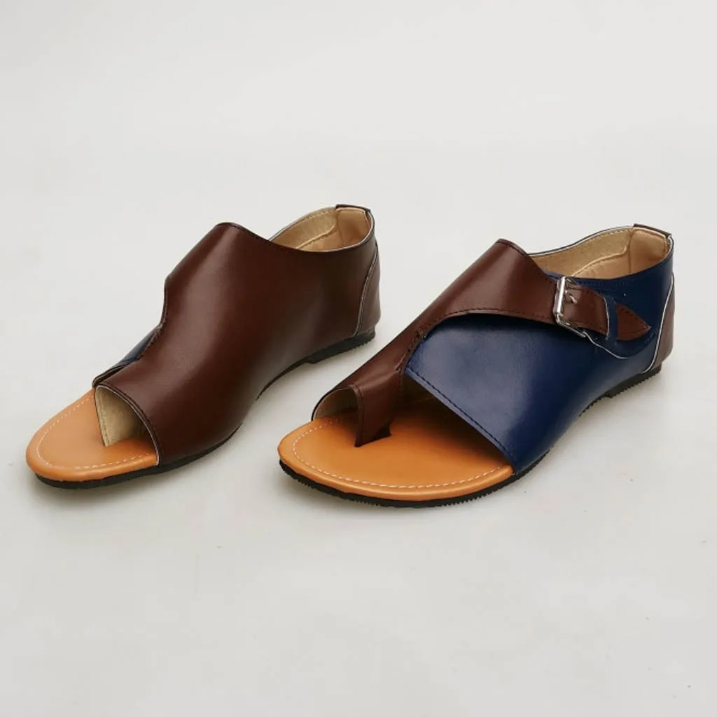 Женские сандалии в римском стиле; мягкие удобные сандалии на плоской подошве для отдыха; сандалии на плоской подошве с ремешком и пряжкой; женская летняя повседневная пляжная обувь; C35