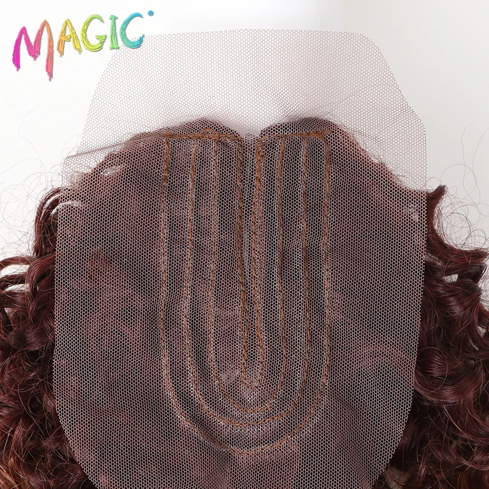Syntetyczne Afro Kinky kręcone włosy blond 16-20Inch 7 sztuk/lot syntetyczne przedłużanie włosów 6Pieces z zamknięciem koronki dla czarnych kobiet -