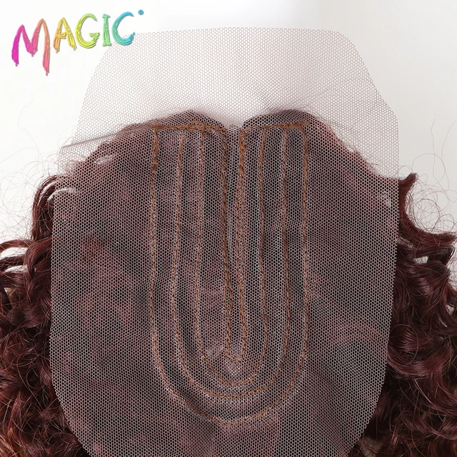 Syntetyczne Afro Kinky kręcone włosy blond 16-20Inch 7 sztuk/lot syntetyczne przedłużanie włosów 6Pieces z zamknięciem koronki dla czarnych kobiet -