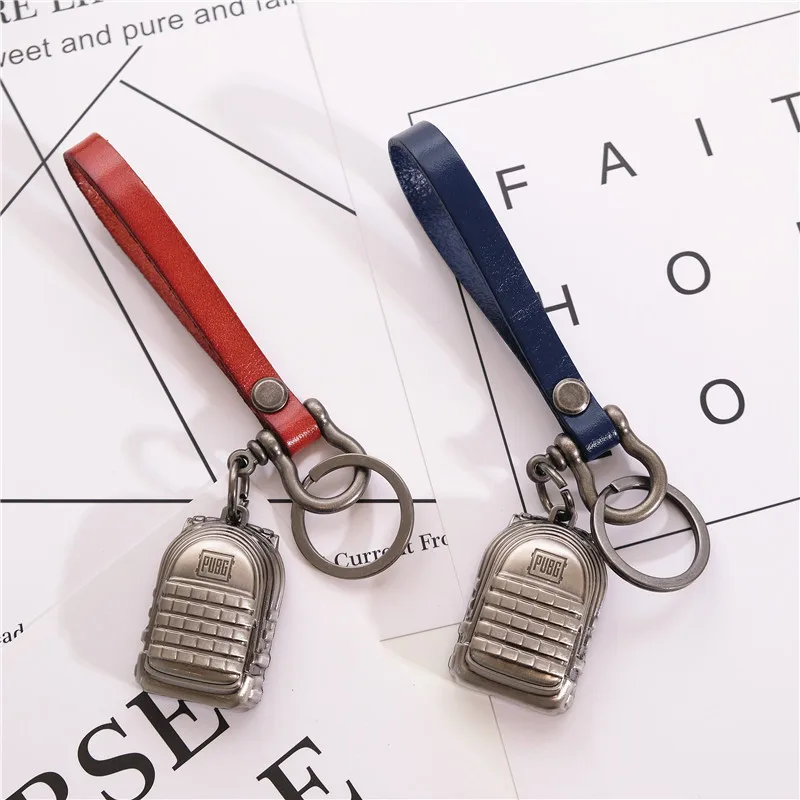  FPS Game PUBG Player Unknown's Battle Grounds Bag Backpack 3D Keychain Alloy Black Red Blue Leather