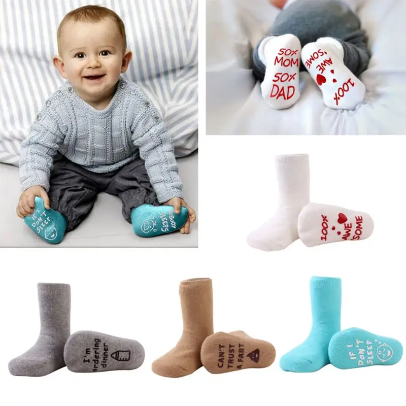 

Newborn Warm Cotton Non Slip Socks Mom & Dad Letter Print Socks for Toddler Baby Boys Girls 0-1Y cotton baby socks