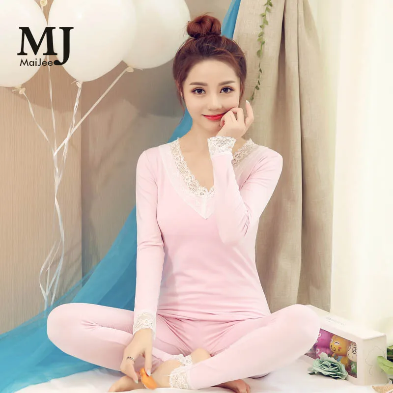 

MJ002A Warm Tight Pijama Mujer Lace Top Pijama Sexy Pajamas For Women Two Piece Pigiama Donna Pyjama Femme Pijama Feminino