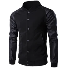 Neue Trend Schwarz Varsity Jacke Männer/Jungen Bombers Veste Homme 2016 Mode Pu-leder Sleeve Slim College Baseball Jacke für Herbst