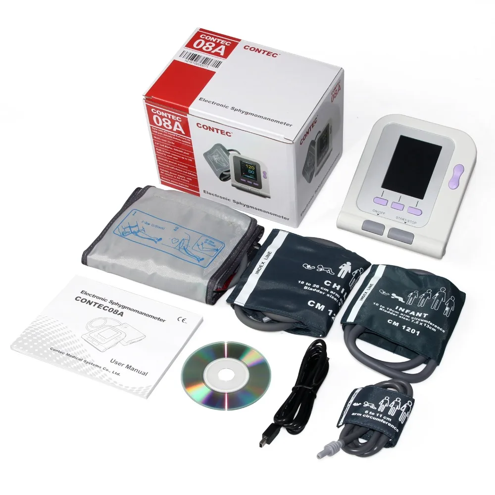 CE цифровой монитор артериального давления 08A+ Младенческая Педиатрия/ребенок/взрослый манжеты+ взрослый SP02 contec