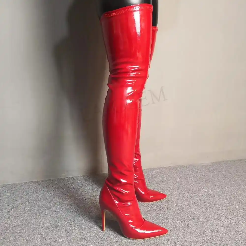 shiny black thigh high boots