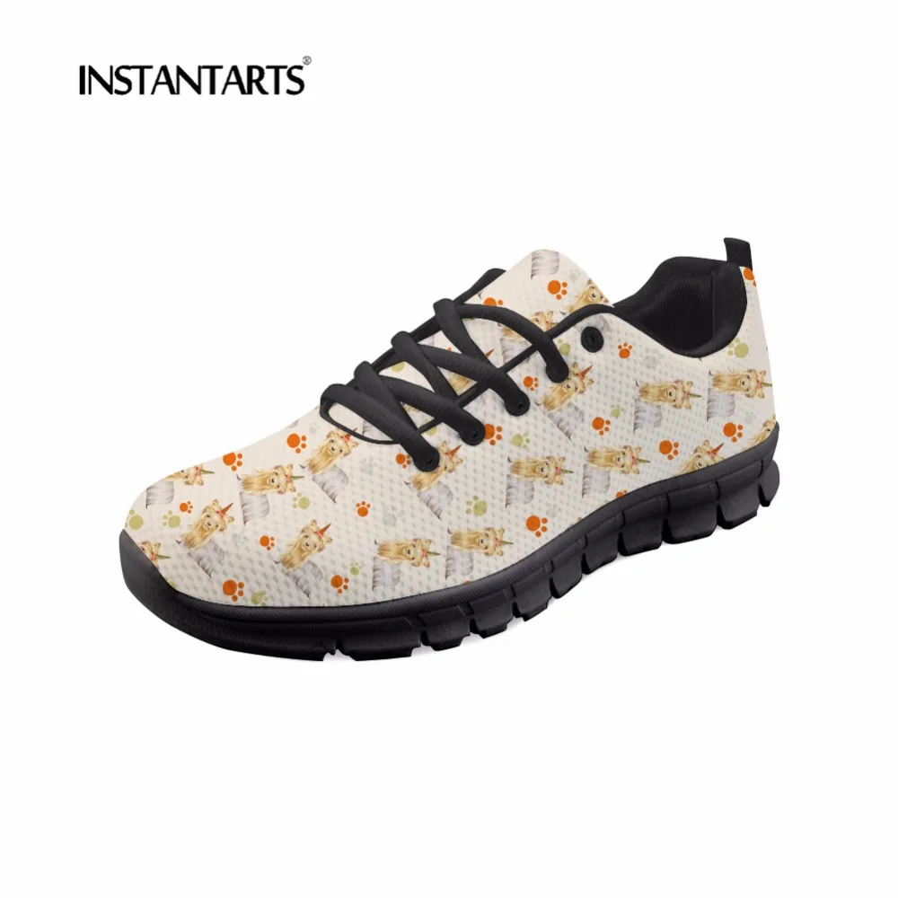 

INSTANTARTS Cute Pet Dog Puzzle Design Women Breathable Casual Flats Shoes Yorkshire Terrier Youth Girl Lace Up Cartoon Sneakers