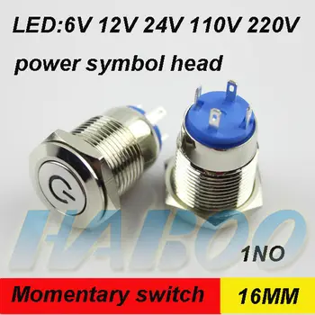 

10pcs/lot packing 16mm reset push button switch illuminated 1NO switch anti-vandal led lighting metal switch 24v 220v